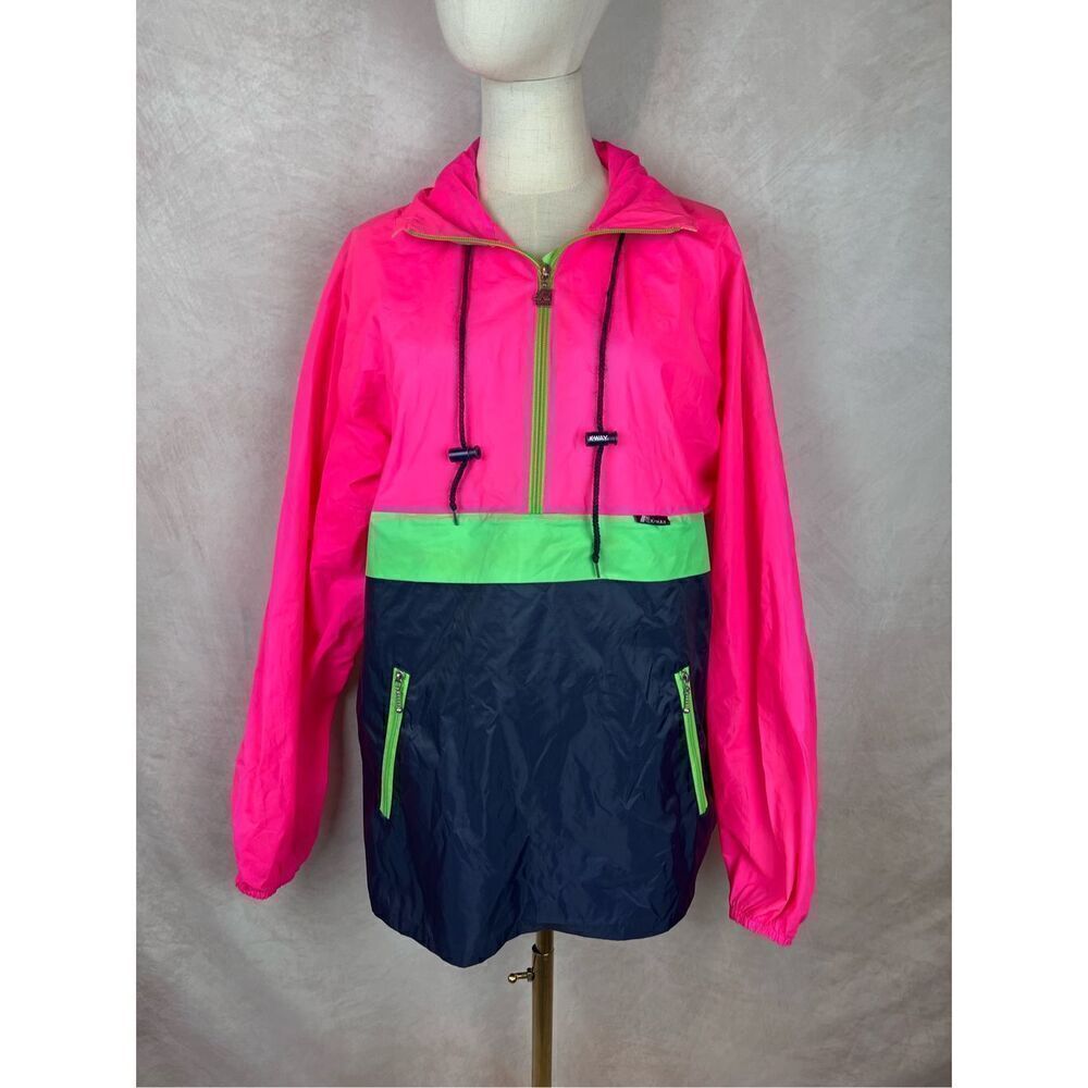 Vintage 90s Neon Windbreaker Jacket Neon Pink Men’s Medium